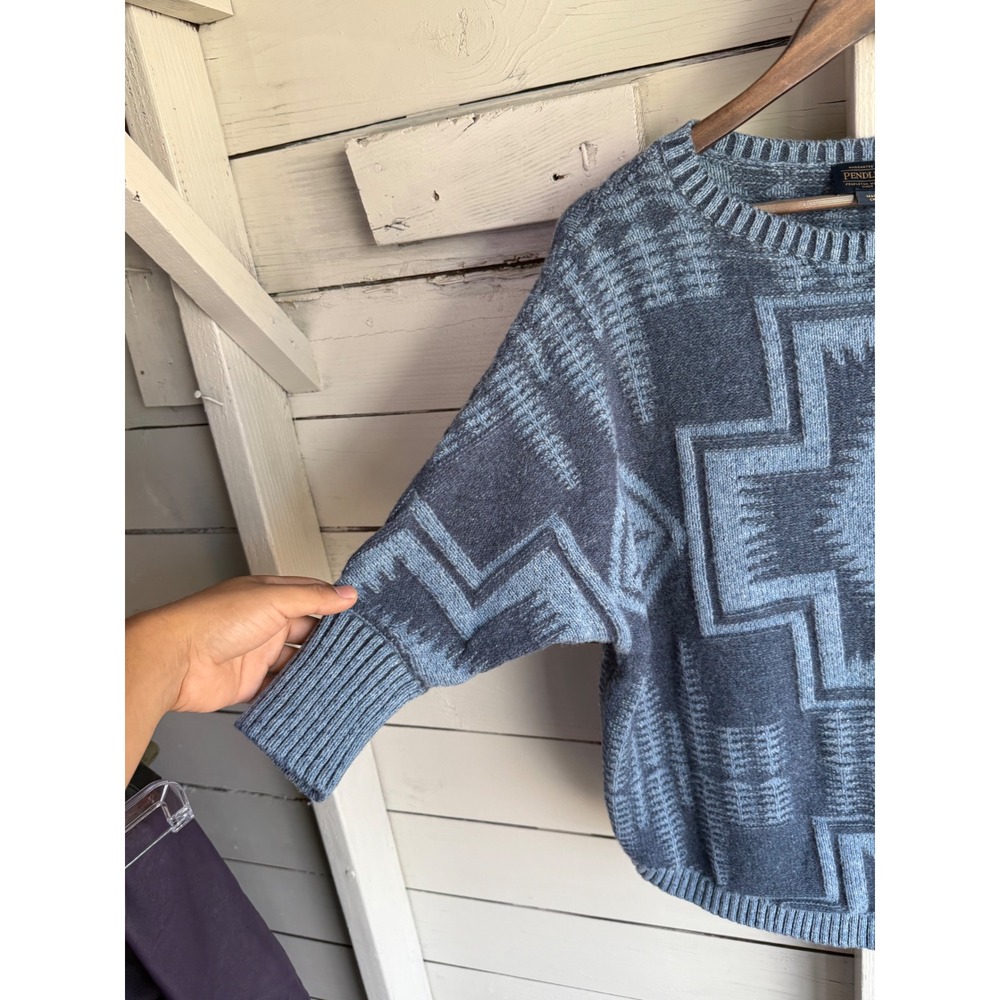 Pendleton Womens Southwestern Geometric Wool Blend Sweater Blue Grey S-M - Picture 3 of 5
